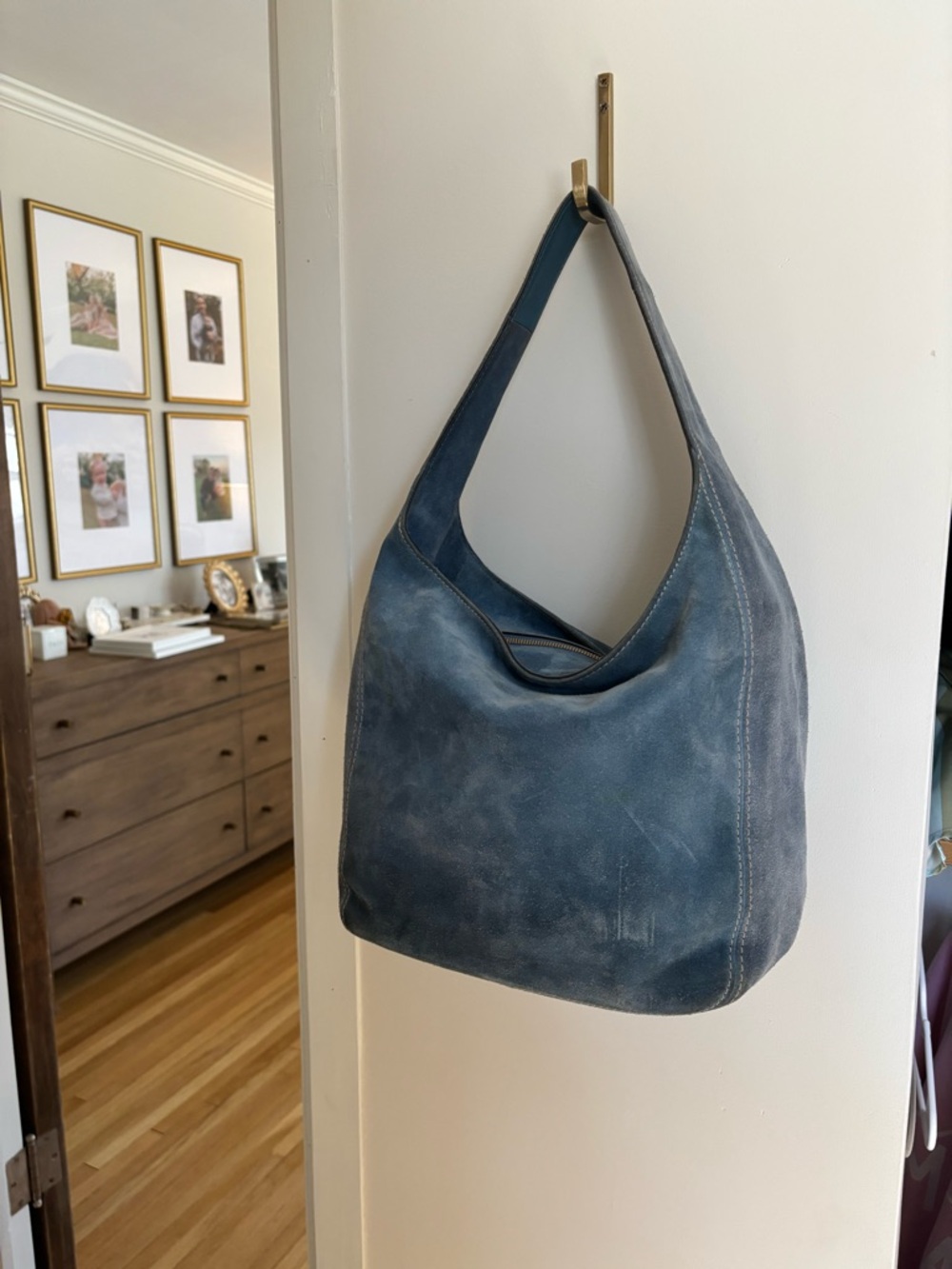 Michael Kors Navy Suede Crossbody with Gold Hardware